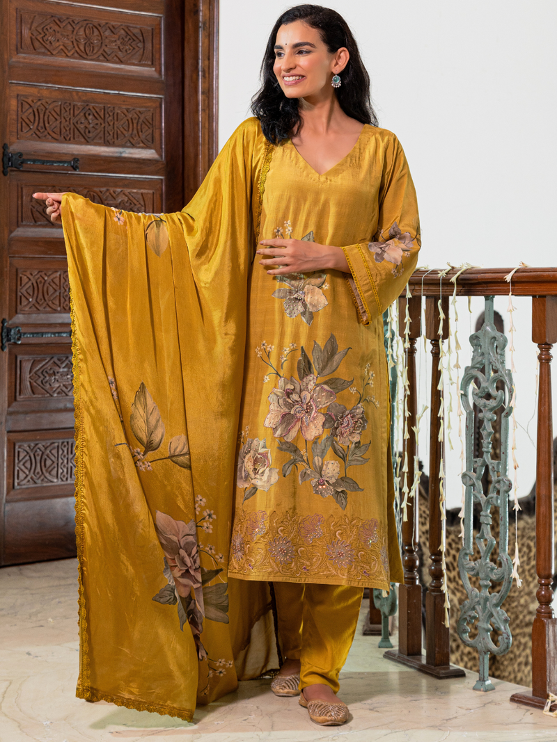 Muslin Printed Handwork Unstitched Suit Set
