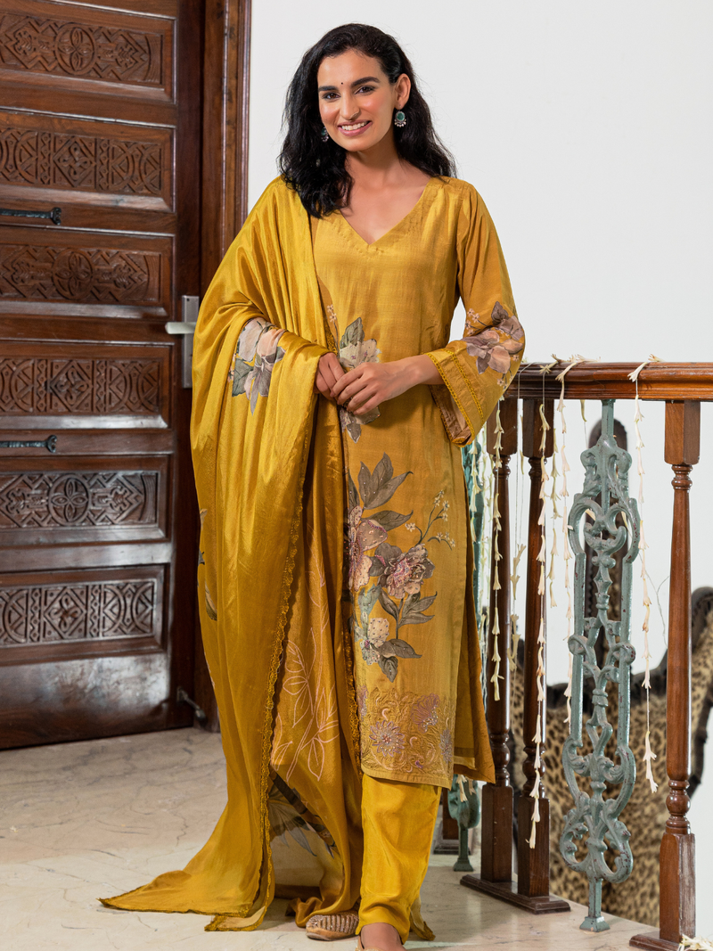 Muslin Printed Handwork Unstitched Suit Set