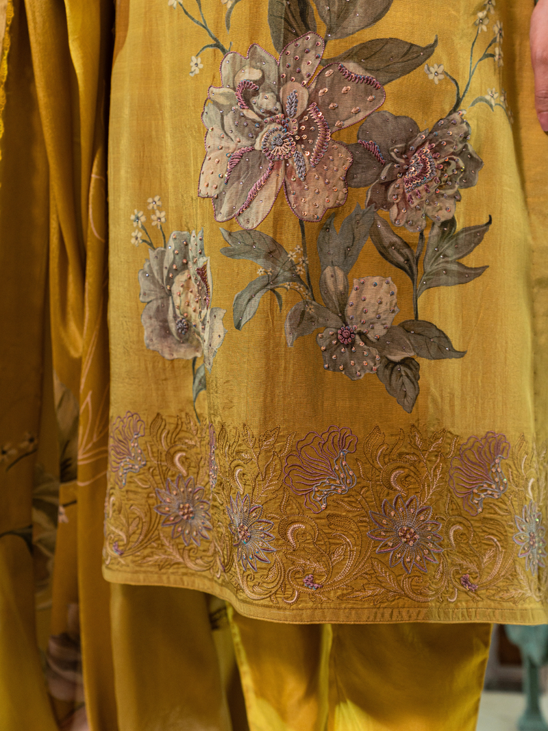 Muslin Printed Handwork Unstitched Suit Set