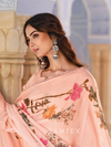 Crayola Peach Georgette Chikankari Unstitched Suit Set with Patch & Zari Work