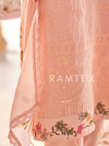 Crayola Peach Georgette Chikankari Unstitched Suit Set with Patch & Zari Work