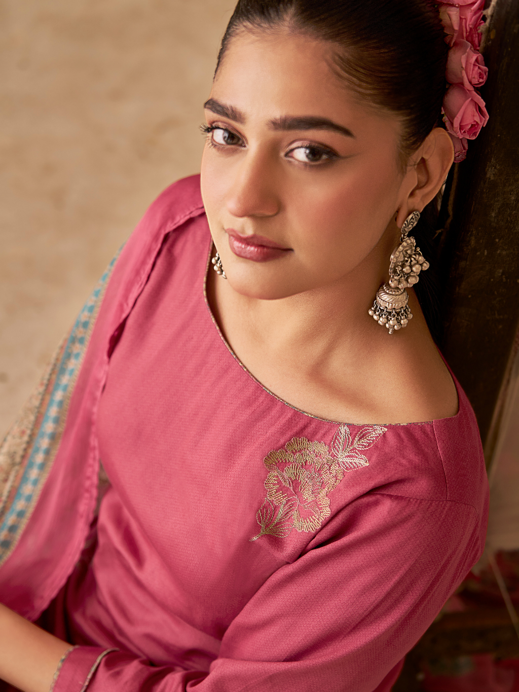 Rose Printed Handwork Unstitched Suit Set