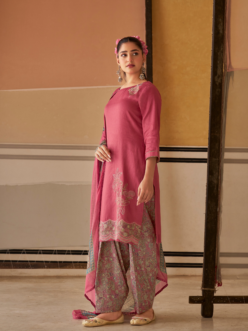 Rose Printed Handwork Unstitched Suit Set