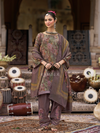 Plum Printed Tissue Organza Unstitched Suit Set with Zari and Intricate Embroidery