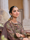 Plum Printed Tissue Organza Unstitched Suit Set with Zari and Intricate Embroidery