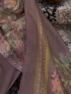 Plum Printed Tissue Organza Unstitched Suit Set with Zari and Intricate Embroidery