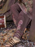 Plum Printed Tissue Organza Unstitched Suit Set with Zari and Intricate Embroidery