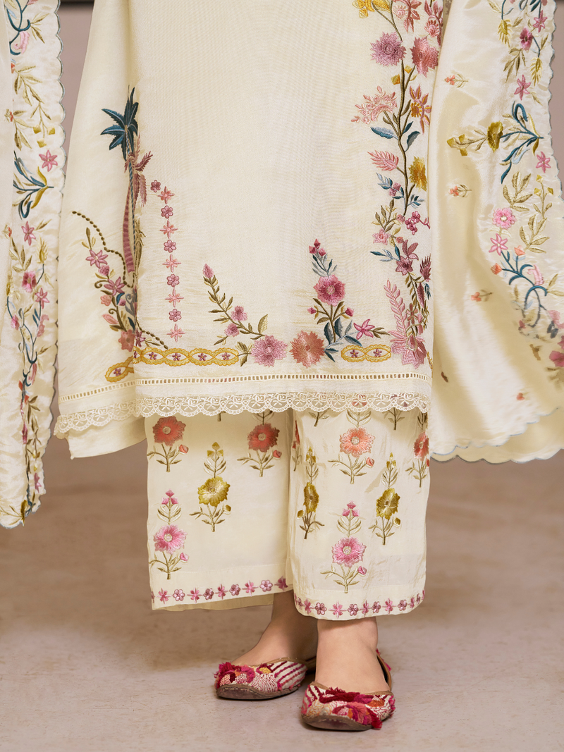 Tissue Silk Multihead Embroidered Unstitched Suit Set