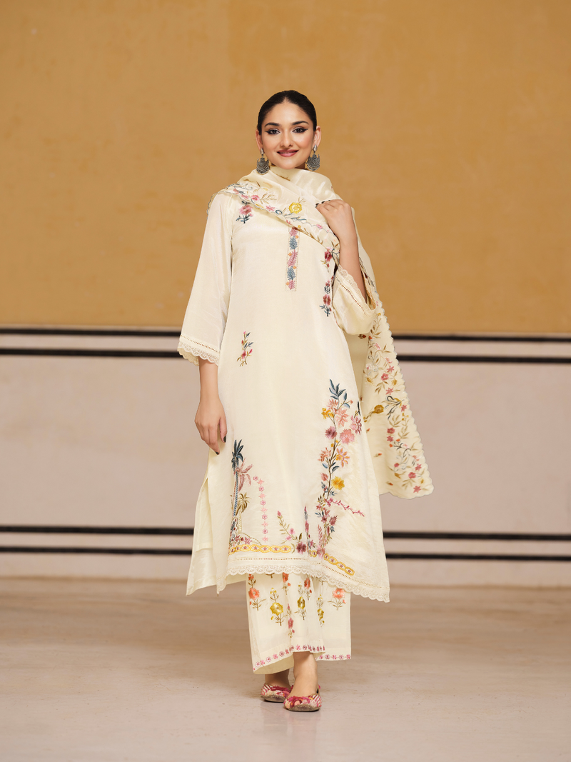 Tissue Silk Multihead Embroidered Unstitched Suit Set