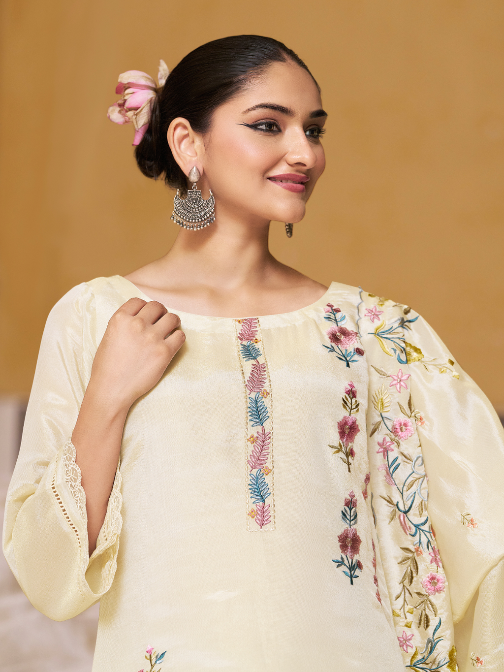 Tissue Silk Multihead Embroidered Unstitched Suit Set