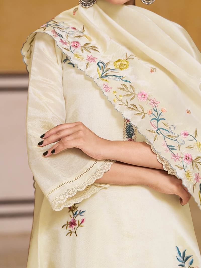 Tissue Silk Multihead Embroidered Unstitched Suit Set