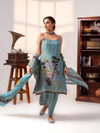 Teal Organza Unstitched Suit Set