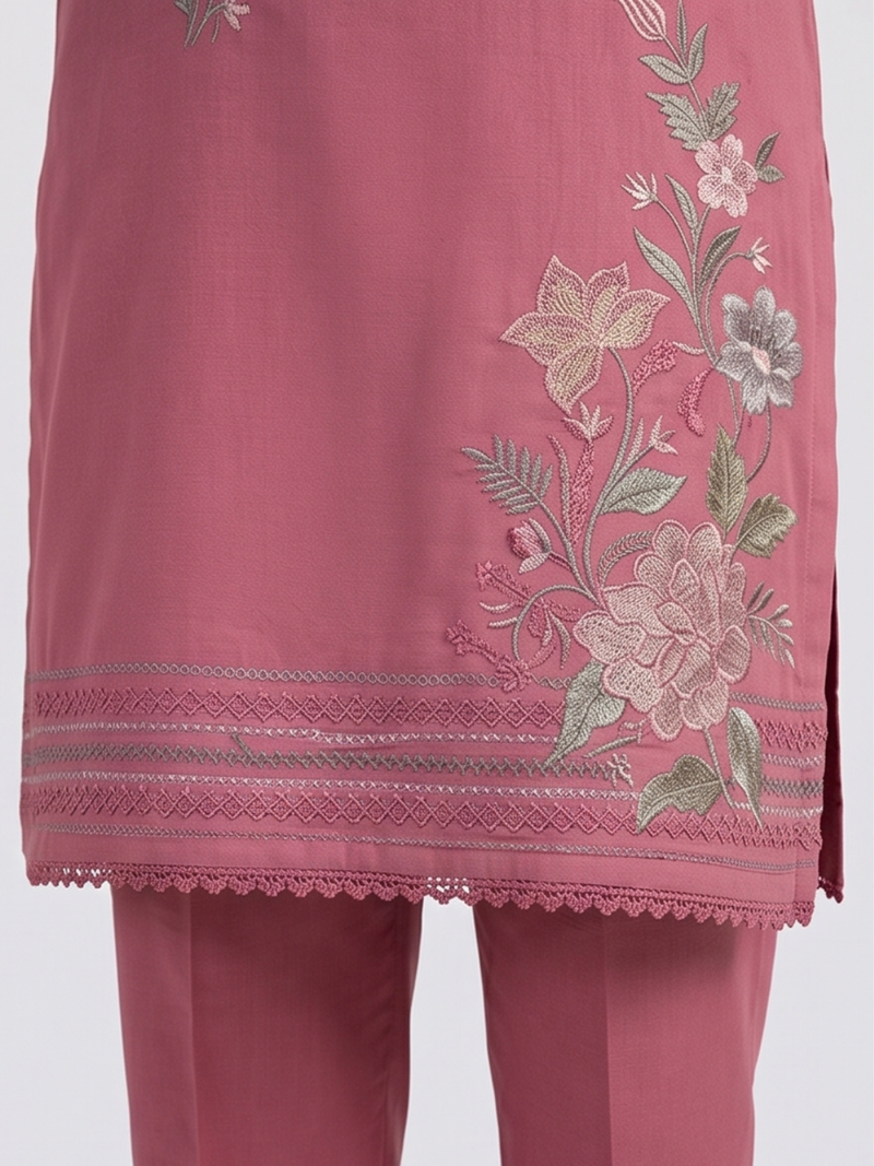 Rouge Pink Cotton Embroidered Unstitched Suit Set – Label Ramtex