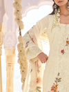 White Ivory Georgette Chikankari Stitched Suit Set with Patch & Zari Work
